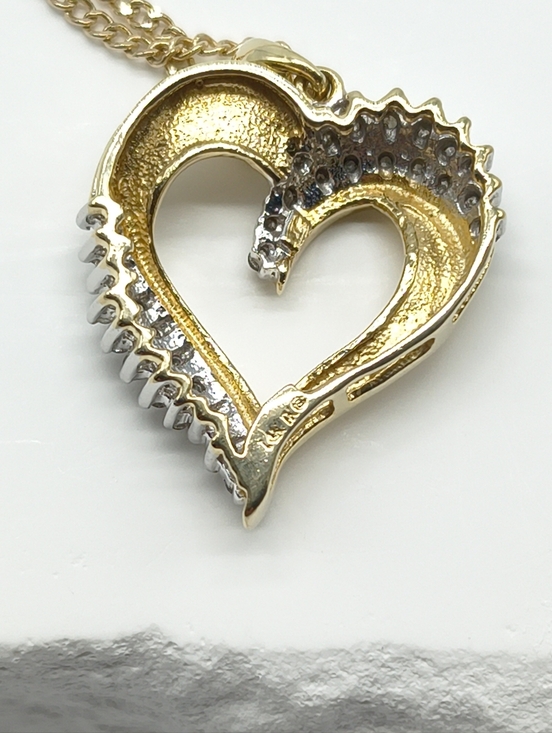 14k Yellow Gold Diamond Cluster Open Heart Pendant Necklace - Picture 9 of 13